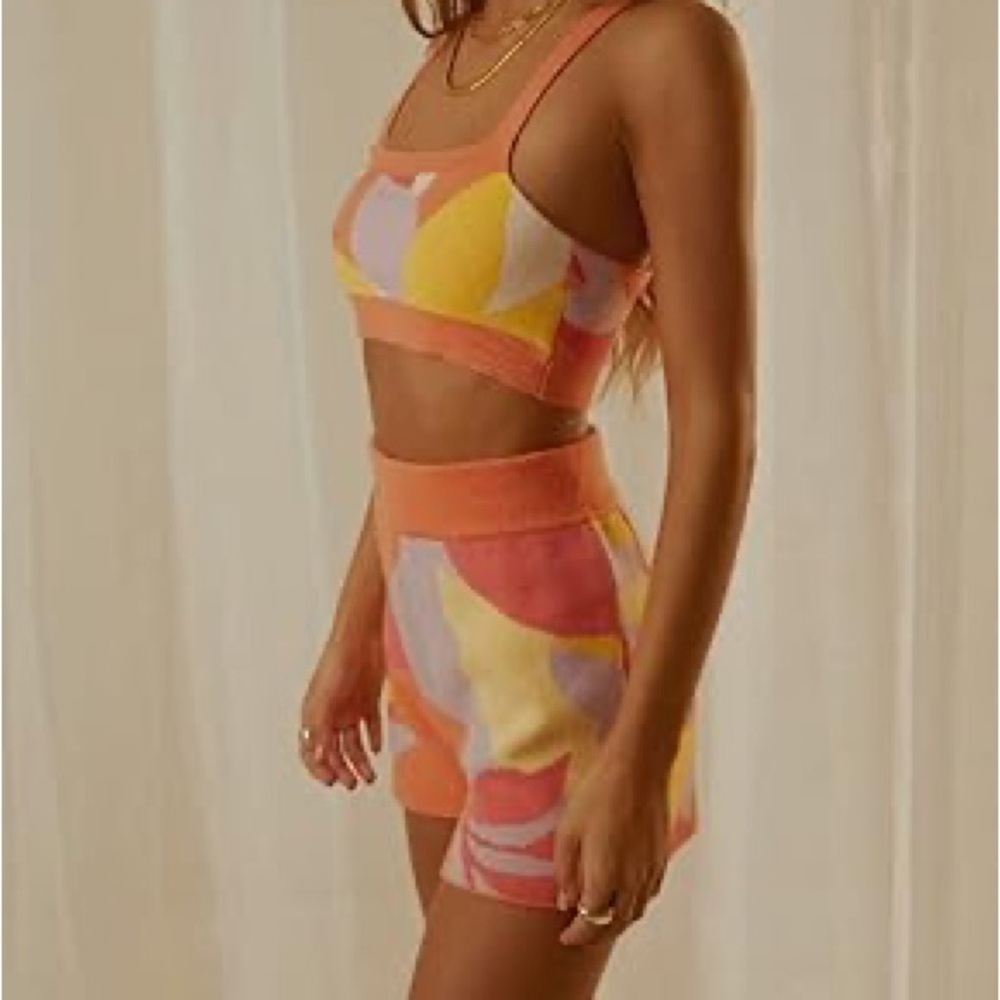 Peppermayo Orange and Yellow Patterned Women Two Piece Short Set